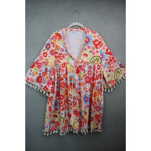 CZ Collection by Cezele Dresses & Skirts - CZ Cezele Silky 3/4‎ Bell Sleeve Hippie Dress-Tassels-Size Medium-BOHO